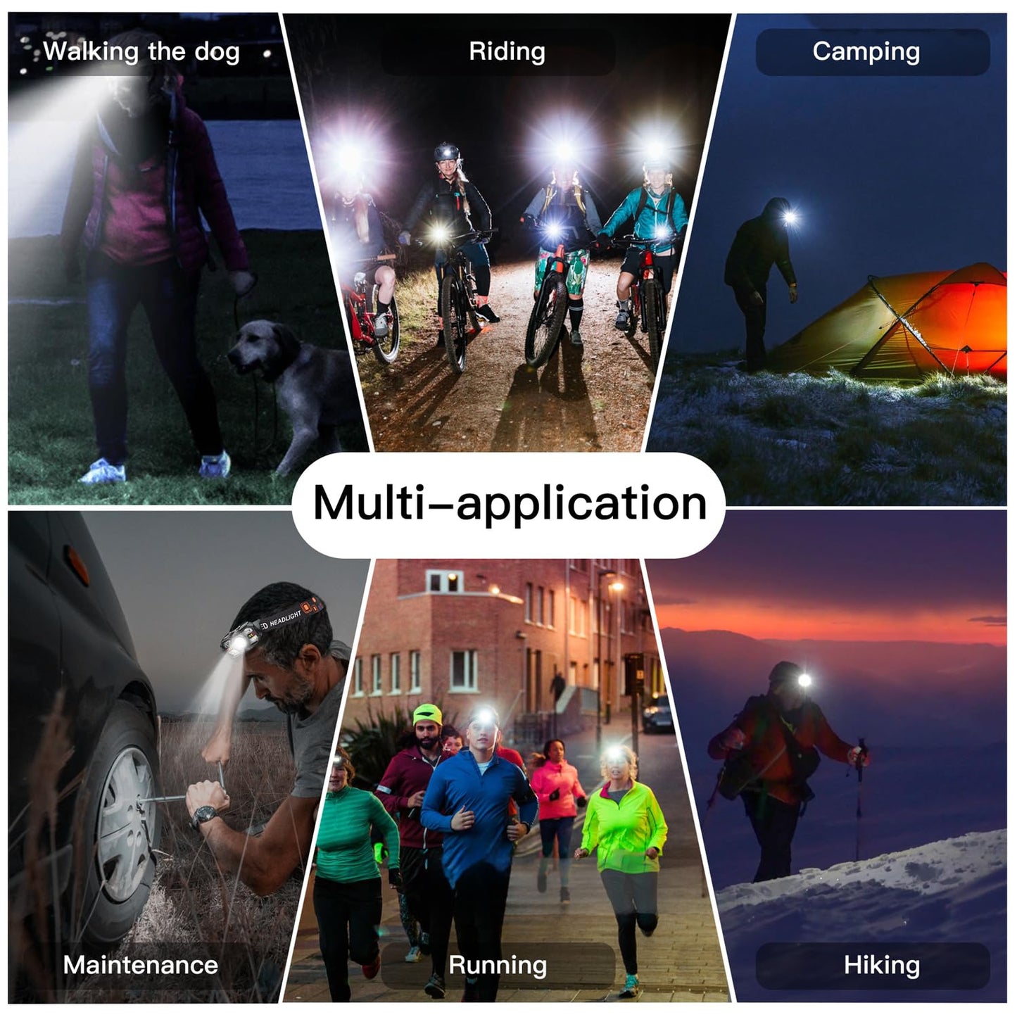 KunHe 40 Pack Headlamp Flashlight Head Lamps led Rechargeable Headlight Motion Sensor Head Lamp 10 Mode for Outdoor Camping Gear Hiking Fishing Running Cycling Headlight Emergency Lights for Home