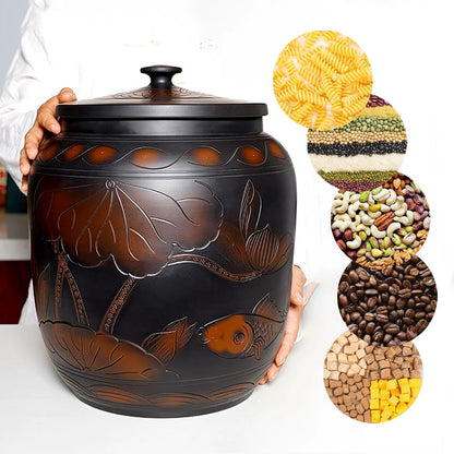 Food Storage Jar Ceramic Rice Jar with Lid 22lb 33lb 55lb Ceramic Rice Container Food Airtight Storage Jars Kitchen Sealed Jar Grain Rice Dispenser for Baking Supplies Cereal Flour Sugar(33lb)