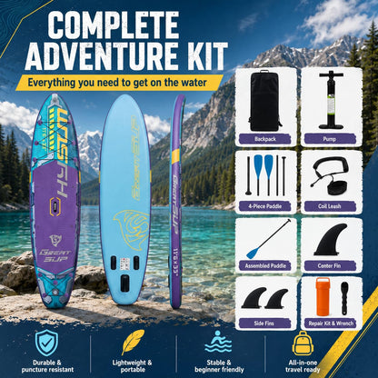 11'6'' Inflatable Stand Up Paddle Board for Adults, Non Slip Deck Blow Up Paddle Board for Fishing Yoga, Paddleboards with SUP Accessories, Fins, Leash, Air Pump, Seat, Backpack