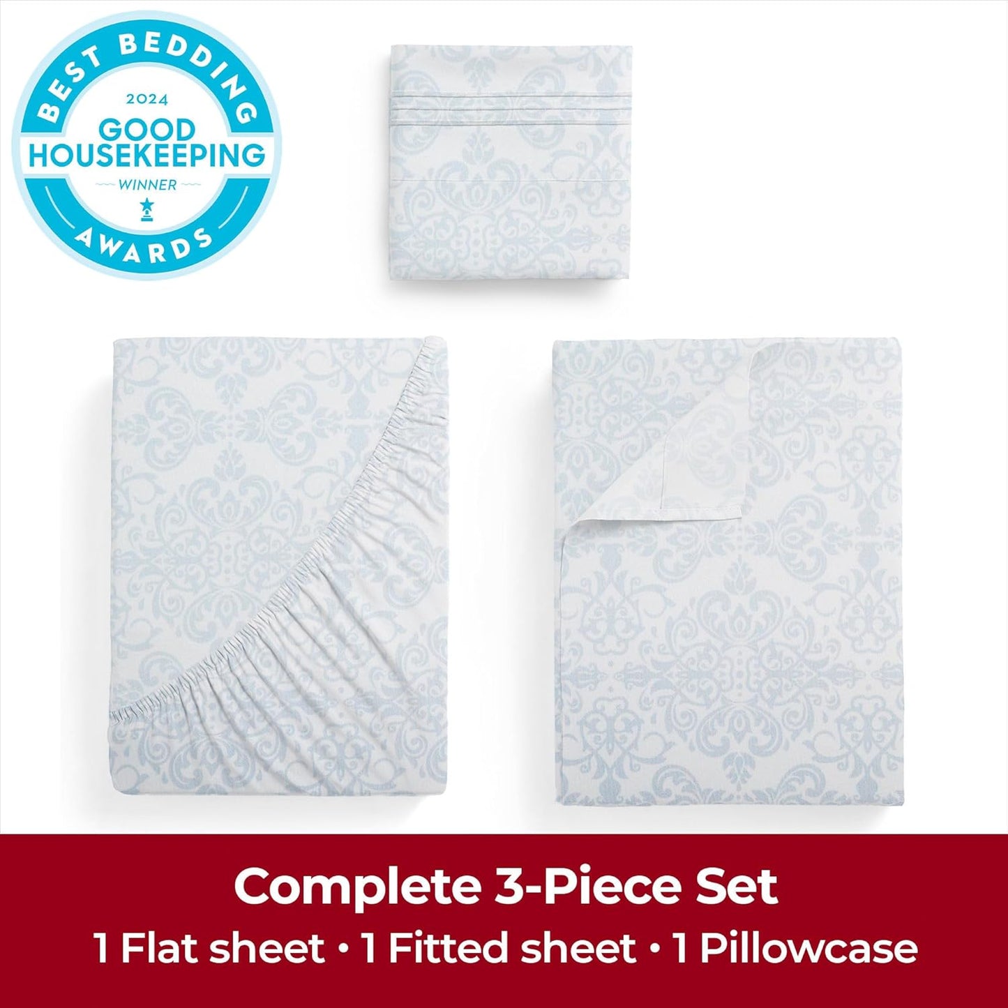 Mellanni Extra Deep Twin Sheets - Hotel Luxury Bedding Set | Ultra Soft, Cooling & Stain Resistant (Laced Sky Blue)