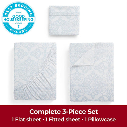Mellanni Extra Deep Twin Sheets - Hotel Luxury Bedding Set | Ultra Soft, Cooling & Stain Resistant (Laced Sky Blue)