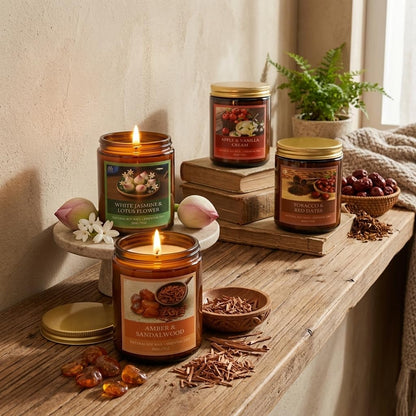 Soy Candles for Home Scented, 4-Pack Gift Set with Amber Sandalwood and Apple Vanilla, 50 Hour Long Burn Cotton Wick Aromatherapy Candles, YuuKiin Luca Gifts for Women Mom Birthday Christmas