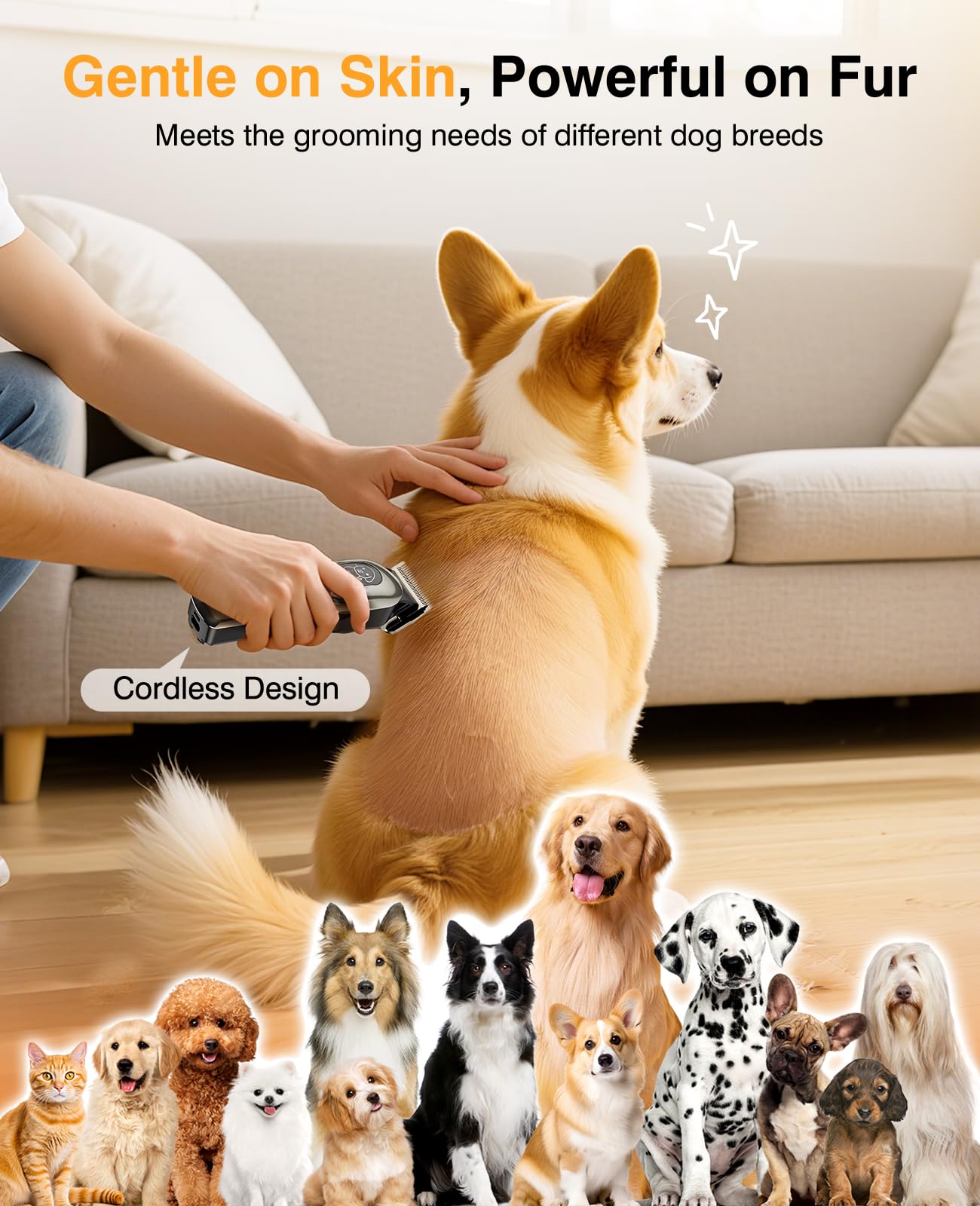 Dog Clippers for Grooming, Dog Grooming Kit for Heavy Thick Hair, Low Noise Cordless Pet Hair Trimmer with Stainless Steel Blade, Professional Rechargeable Hair Trimmer for Dogs and Cats Gunmetal