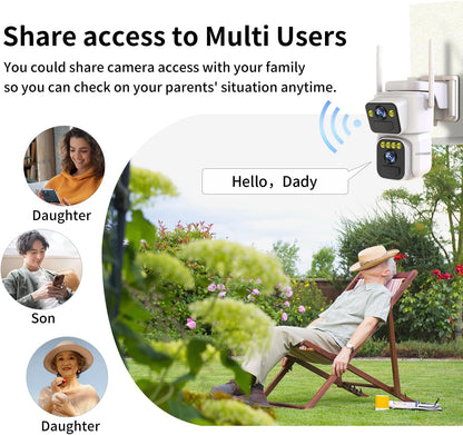 Luovisee Dual Lens Outside Cameras for Home Security Cameras 4 Pack,2.4G & 5G WiFi,Solar Battery Powered Camera with AI Motion Siren,SD/Free Cloud Storage,No Monthly Fee,Color Night Vision,Waterproof
