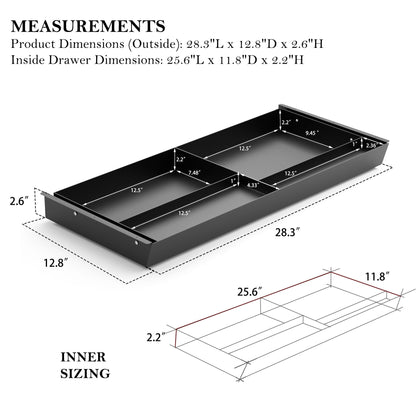 Gaxomo Under Desk Drawer 28.3" Wide, 60° Ergonomic Tilt Organizer with Multi-Compartment – Ball Bearing Slides, Fully Assembled, Under Desk Storage for Home Office Supplies