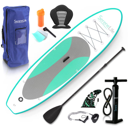 SereneLife Inflatable Stand Up Paddle Board - Wide Stable Design, Non-Slip Deck for Adults & Youth with Premium Paddle Board Accessories: Carry Bag, Dual Action Pump, Paddle, Ankle Leash - 10'