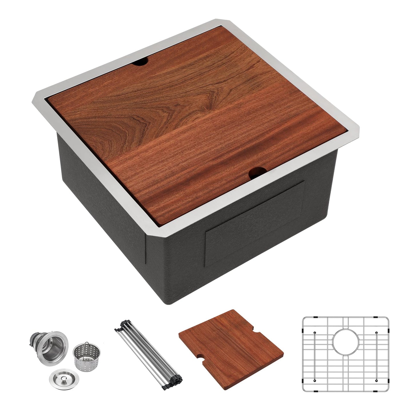 LORDEAR 18 inch Undermount Bar Sink Workstation - 18x19x10 Inch Bar Prep Sink 16 Gauge Stainless Steel Single Bowl Handmade RV Outdoor BBQ Camper Sink with Full Cutting Board