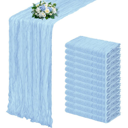 RealBox 12 Pack Baby Blue Cheesecloth Table Runner 17x108 Inch Semi Sheer Boho Gauze Cheese Cloth Fabric Table Runners, for Wedding Party Baby Shower Birthday Home Decor Garden Farmhouse