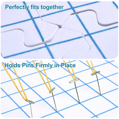 Interlocking Blocking Mats - Blocking Mats for Knitting and Crochet Projects, 4-Pack 12'' W x 12'' L Knitting Blocking Mats with 50 T-Pins, White