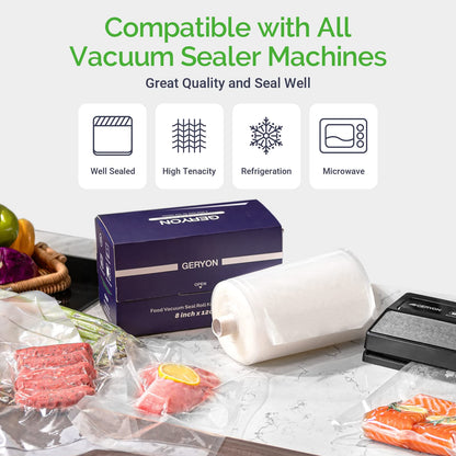 GERYON Vacuum Sealer Bags for All Food Vacuum Sealer Machine, 2 Pack 8" x 16' Vac Sealer Rolls, Commercial Grade BPA-Free Material for Sous Vide & Saver Storage