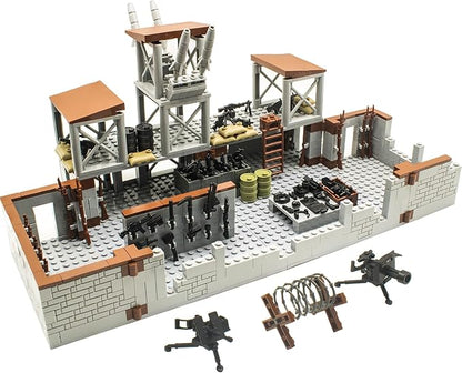 500+ Pcs Military Base Building Brick Sets Include Defence Base Guard Tower for Army Mini Figures Weapon Pack Accessories Kits Toys Guns Weapons Building Block Toy for Kids