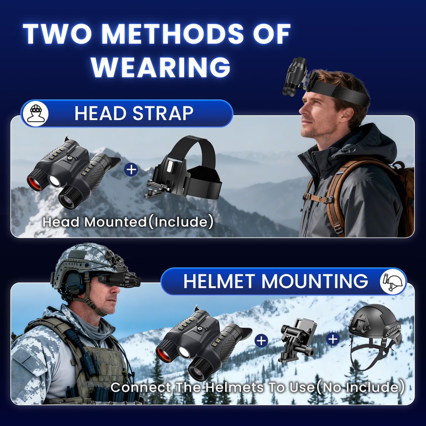 3D Head-Mounted Night Vision Goggles White Light Supplemental Lighting Infrared Night Vision Binoculars Stealth 850nm IR NVG Manual Focus & 8X Digital Zoom 10°FOV，TF Card Included