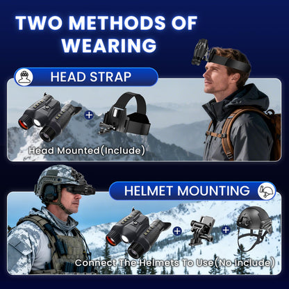 3D Head-Mounted Night Vision Goggles White Light Supplemental Lighting Infrared Night Vision Binoculars Stealth 850nm IR NVG Manual Focus & 8X Digital Zoom 10°FOV，TF Card Included