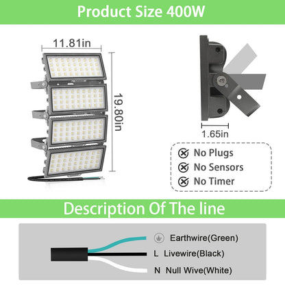 SJHUOUP 400W LED Stadium Lights,52000Lumen 6500K Super Bright LED Flood Light Outdoor,Surge 6KV IP67 Waterproof Adjustable Lighting Angle for Stadium,Arena