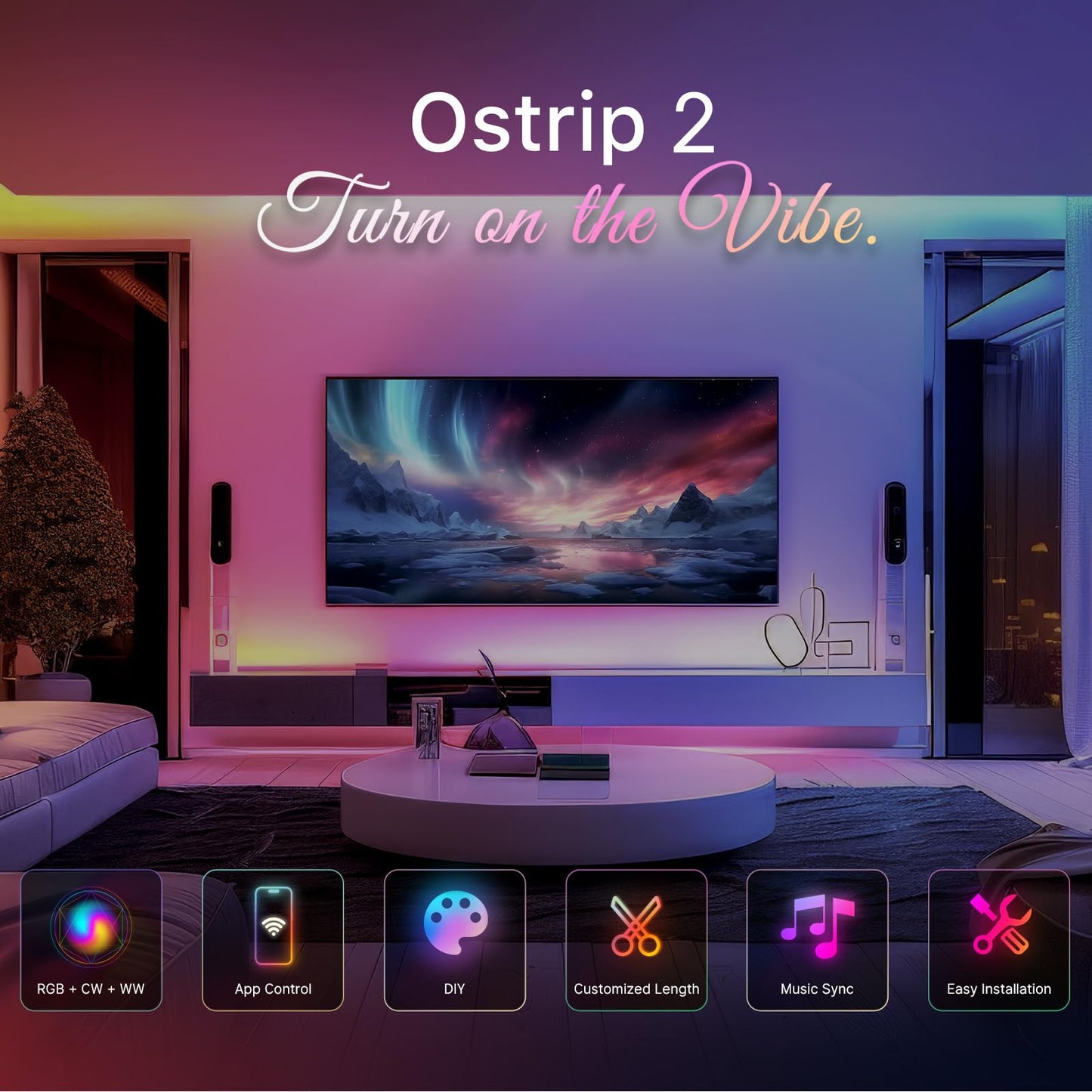 OLIGHT Ostrip 2 RGBIC LED Strip Light Bundle with Olantern Classic 2 Pro APP Control Camping Lantern