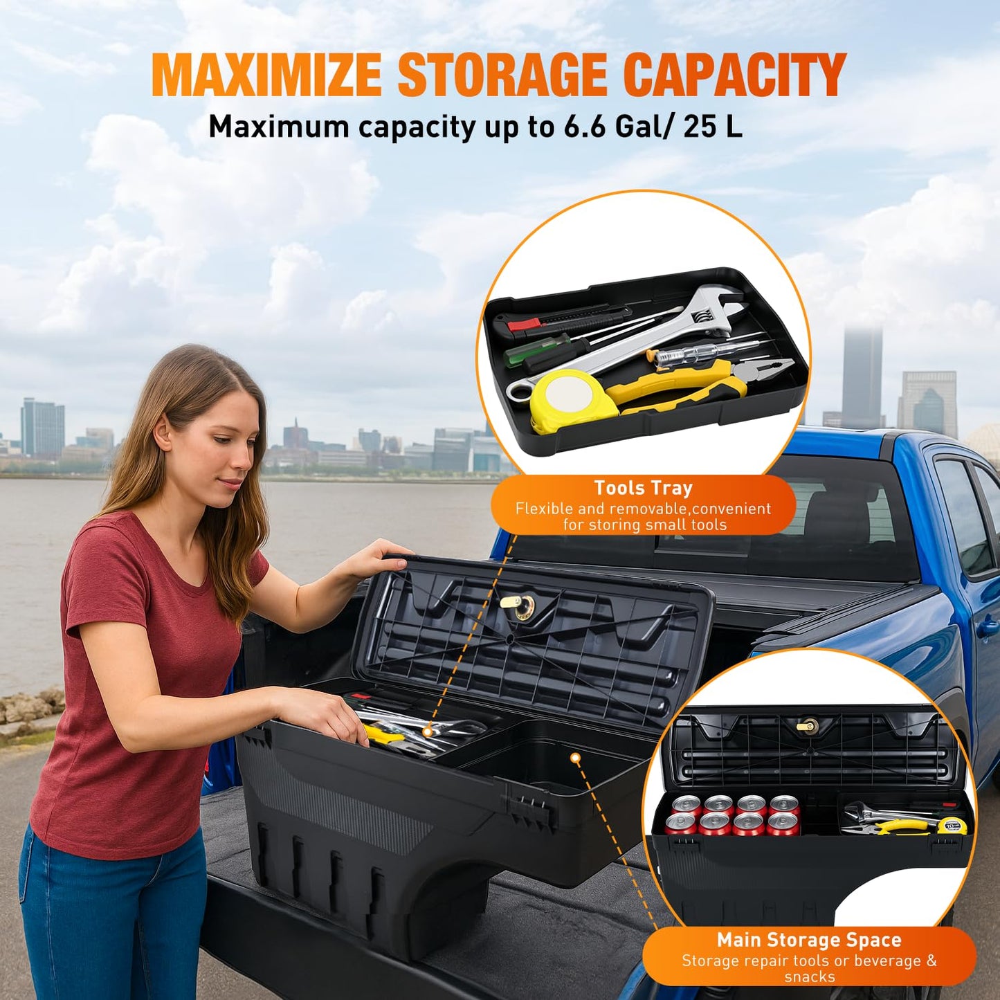 Nilight Truck Bed Tool Box Right Passenger Side Truck Tool Box Fit for Ford F-150 1999-2014 ABS Swing Case Truck Bed Storage Box with Lockable Lid Waterproof Wheel Well Toolbox Black