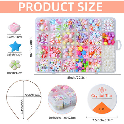 Jwxstore Kids DIY Bead Jewelry Making Kit, Beads for Girls Toys Bead Art and Craft Kits DIY Bracelets Necklace Hairband and Rings Toy for Age 4 5 6 7 8 9 10 11 Year Old Girl Gifts