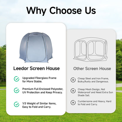 LEEDOR Pop Up Screen House Tent, 10'x10'UPF 50+ and Windproof Dome Outdoor Canopy Camping Tent with Roll Up Zipped Door Privacy Gazebo, Compact and Lightweight for Party Camping Fishing Picnic, Grey
