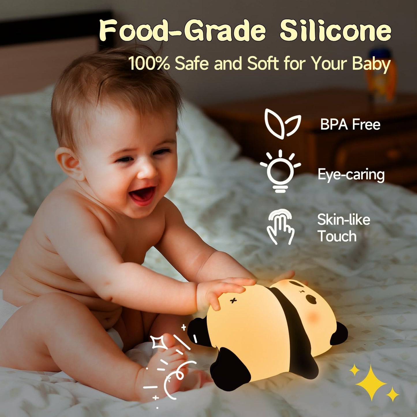 Rechargeable Cute Panda Night Light, 3 Level Dimmable Nursery Nightlight with Timer, Silicone Light Cute Animal Night Lamp for Breastfeeding Toddler Baby Kids Decor, Squishy Lamps Girls Panda Gifts