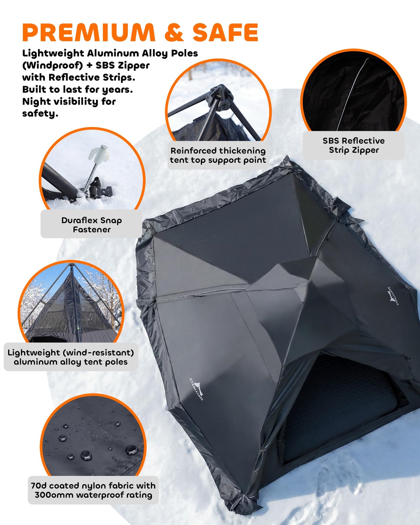 Teepee Camping Tent, 4-6 Person with Snow Skirt, Quick Setup 4 Season Double Layer Waterproof Anti-UV Windproof, for Family Outdoor, Hunting, Backpacking & Hiking, Heavy Duty All-Weather Shelter
