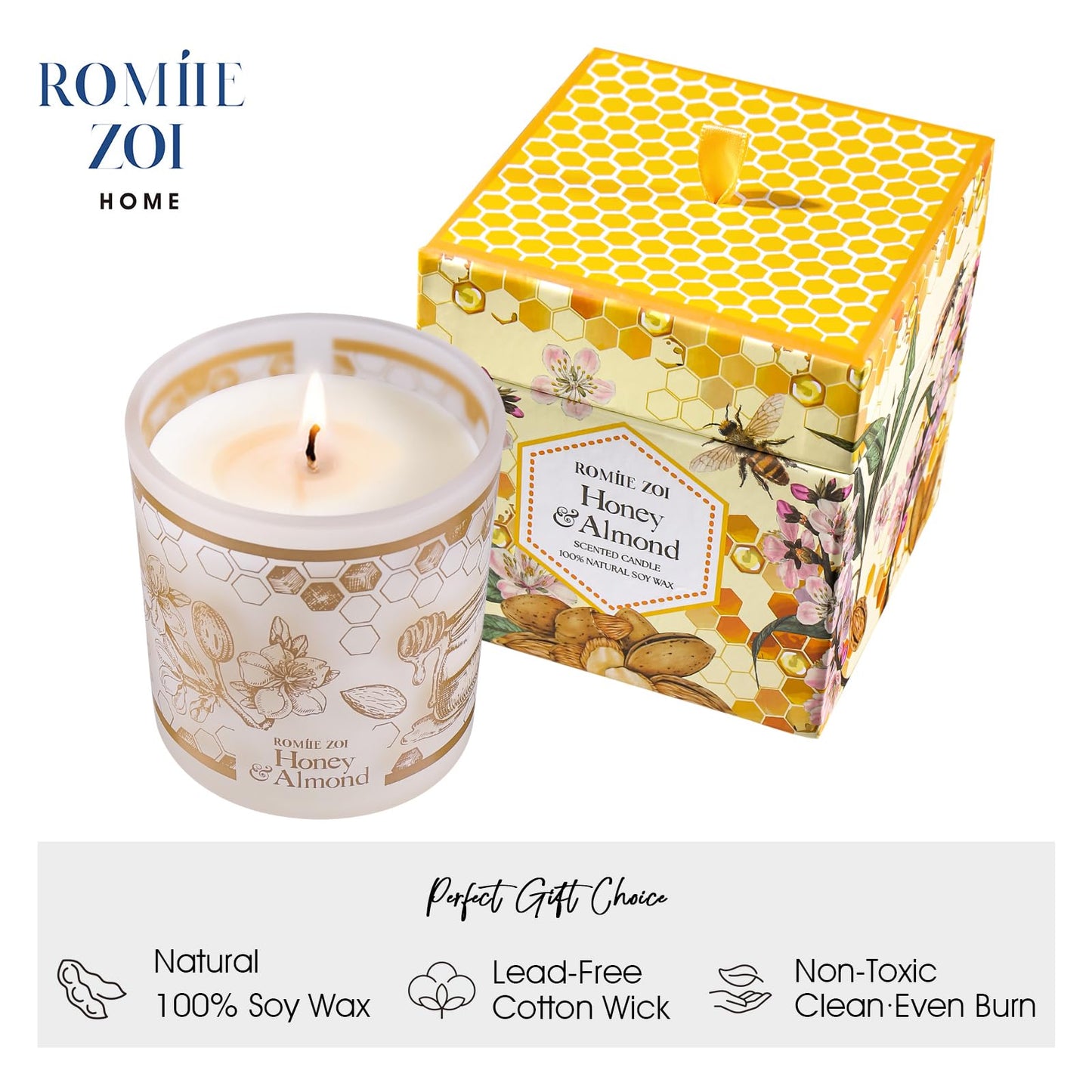 ROMIIE ZOI Aromatherapy Candle - Honey & Almond - 6oz Soy Wax Candle for Birthday Gift for Her…