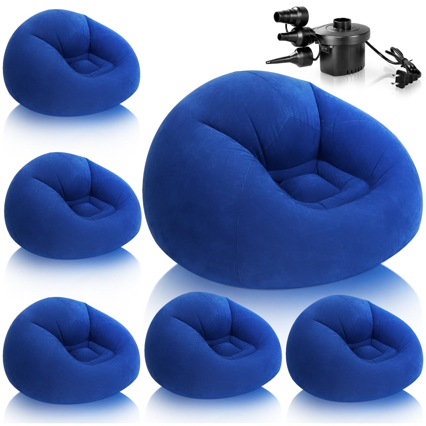 Sel Natural 6 Pcs Inflatable Bean Bag Chairs with Electric Air Pump Inflatable Chairs Blow up Couch Folding Portable Inflatable Lazy Sofa for Movie Night Living Room Outdoor Camping (6, Royal Blue)