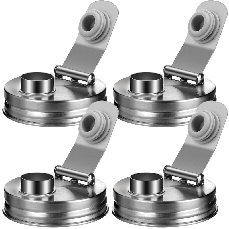 Mason Jar Pour Spout Lid Stainless Steel, Regular Mouth Pour Spout Flip Cap Lids for Mason Jars, Anticracking Leak Proof Seal Cover Airtight for Drinking Salad Dressing & Food Storing(4PCS)