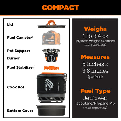 Jetboil TrailCook 1.2L Camping and Backpacking Stove Cooking System with Adjustable Heat Control, New for 2026, Carbon