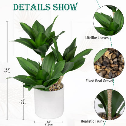 Hollyone Large Artificial Agave Plants Fake Three-Head Agave Succulent Plant Potted 15" Faux Plant in White Pot Succulent Aloe Plant Indoor for Desk Modern Home Decor