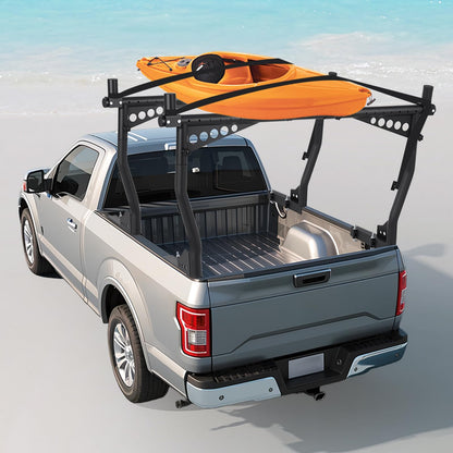 Adjustable Steel Truck Ladder Rack, 1000 Lbs Capacity, 52"-82" Crossbar, Universal Pickup Bed Rack for Kayak, Lumber, Ladder, Tent, Surfboard – No Drilling Required