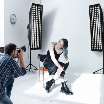 Godox 13 x 63 inch Strip Beehive Honeycomd Grid Softbox with Bowens Mount Speedring Compatible for Godox Studio Flash and Other Strobe Lighting&Carry Bag(2PCS) (35 x 160cm)