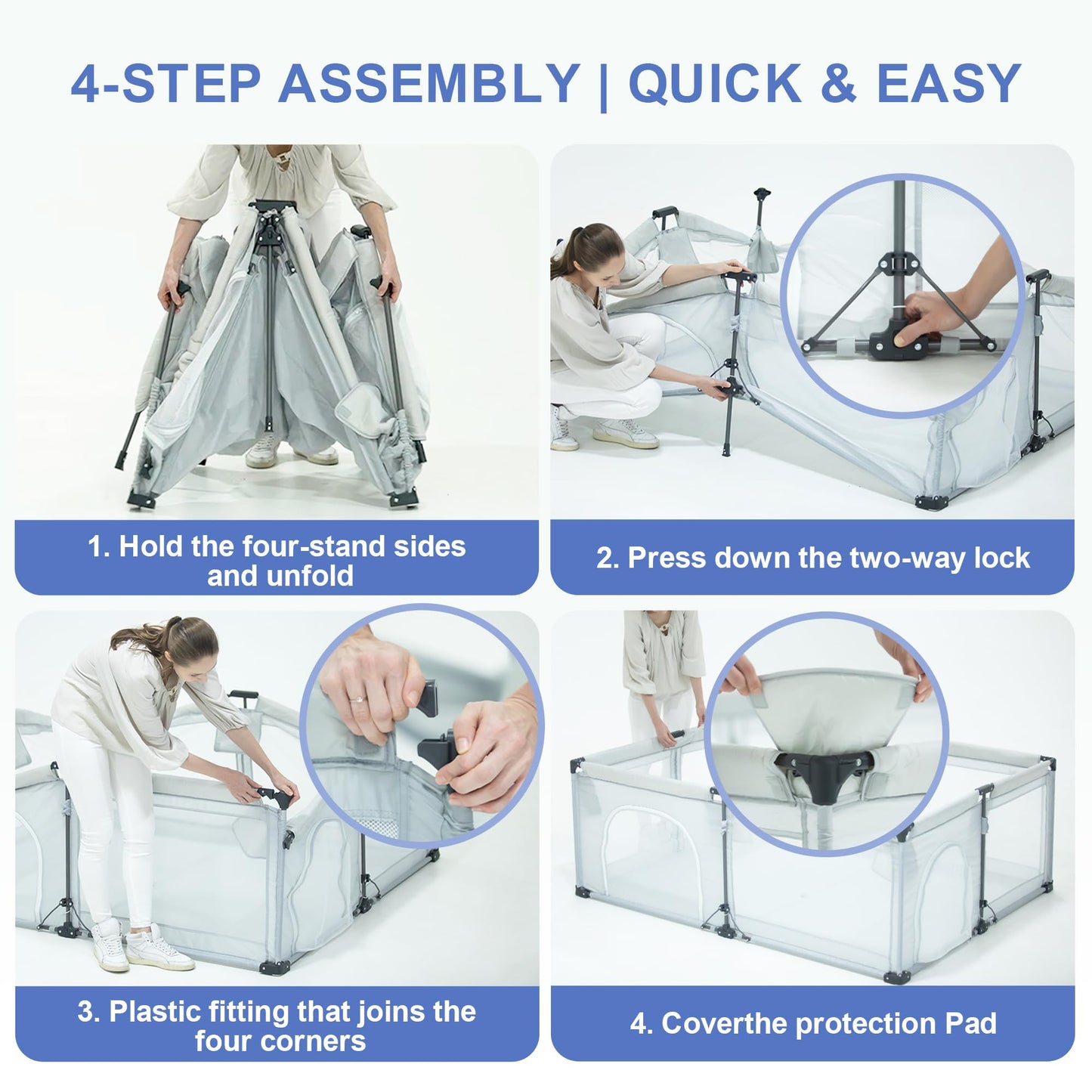 Foldable Baby Playpen with Detachable Thicken Mat, 59X71 in Foldable playpen for Babies and Toddlers, Indoor&Outdoor Portable palypen. Quick Installation&Quick Folding Baby Play Pen