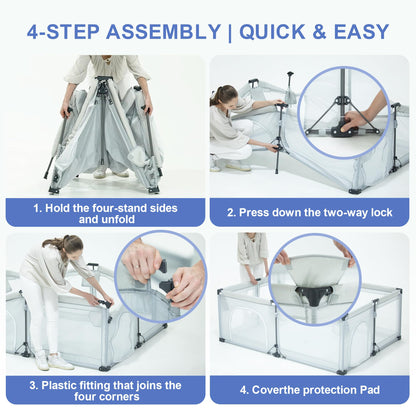 Foldable Baby Playpen with Detachable Thicken Mat, 59X71 in Foldable playpen for Babies and Toddlers, Indoor&Outdoor Portable palypen. Quick Installation&Quick Folding Baby Play Pen