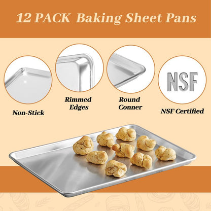 STEELUS 12 Pack Half Size Baking Sheet Pans, Aluminum Commercial Cookie Sheets Non-Stick, 18"x13"
