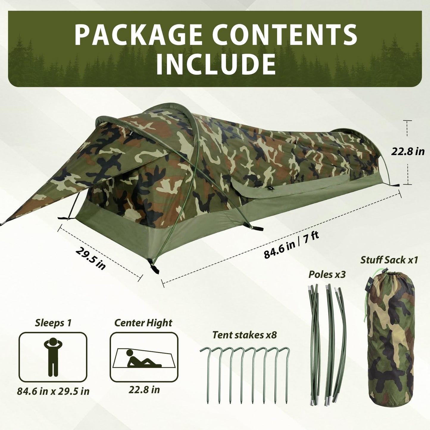 GEERTOP Ultralight 1 Person Bivy Tent for Camp Waterproof Single Man Tent for Camping Hiking Backpacking Hunting Outdoor Survival Gear - Easy Set Up