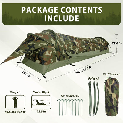 GEERTOP Ultralight 1 Person Bivy Tent for Camp Waterproof Single Man Tent for Camping Hiking Backpacking Hunting Outdoor Survival Gear - Easy Set Up