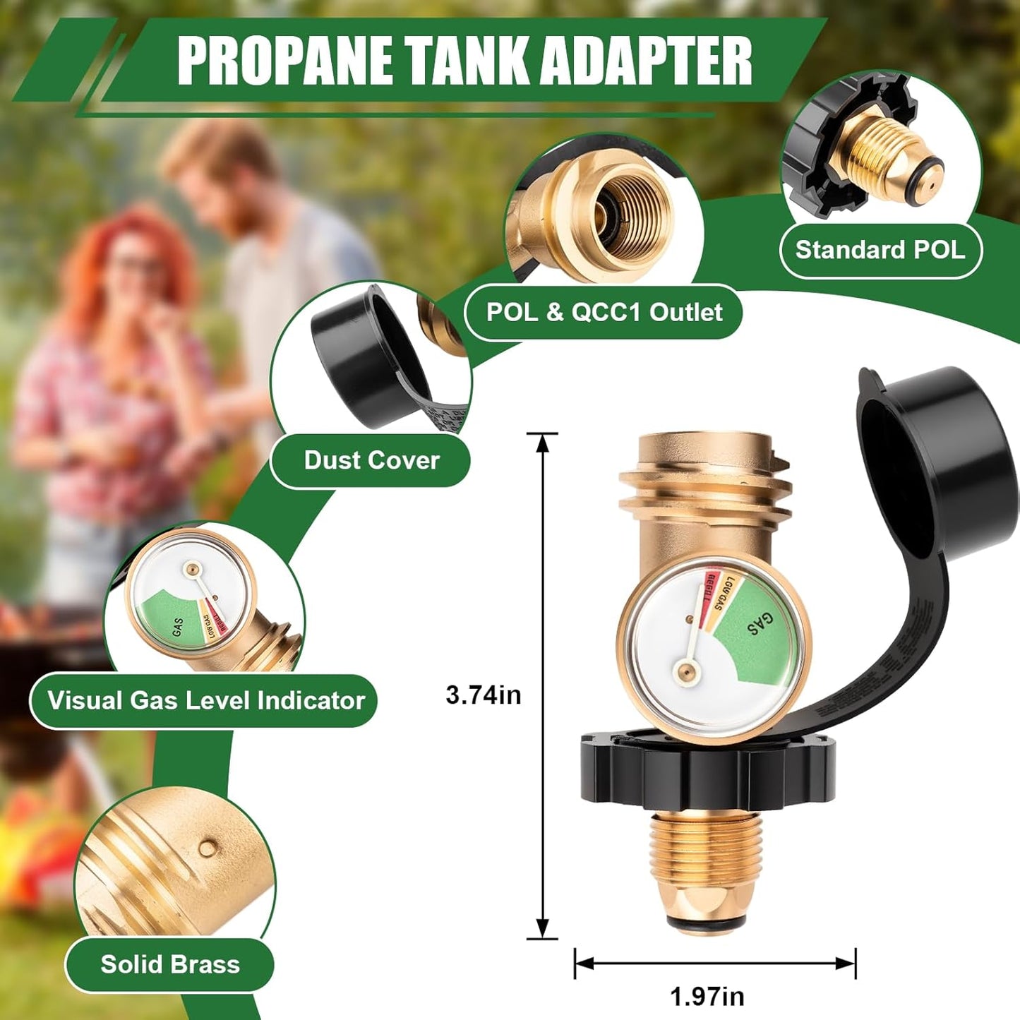 Skiennix Propane Tank Adapter - 100 lb Gauge for POL to QCC1 Connection | Durable & Reliable
