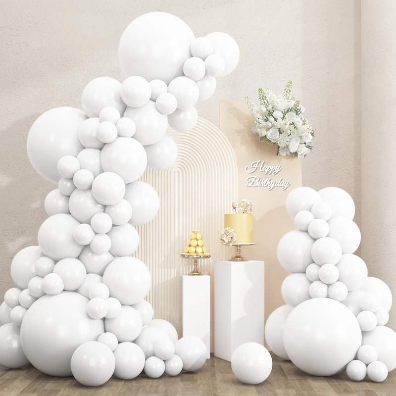RUBFAC 135pcs White Balloons Different Sizes 18 12 10 5 Inch for Garland Arch, Latex Balloon for Wedding Birthday Party Baby Shower Anniversary Baptism Decorations