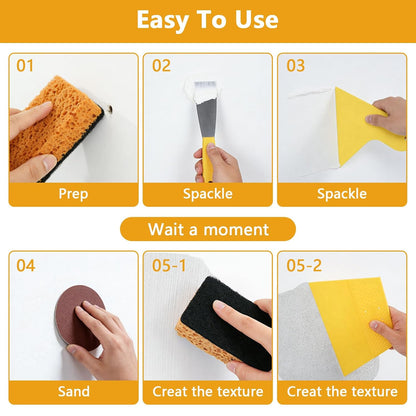 KURUI Drywall Repair Kit - 8.8oz Spackle Paste with Scraper & Sandpaper Sheets | Easy Home Repair Solution