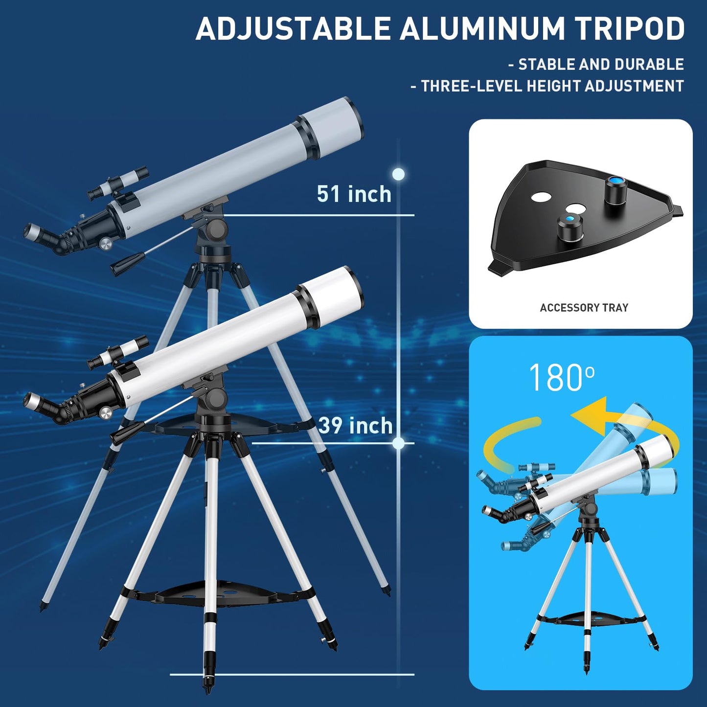Telescope 80mm Aperture 800mm -Magnification 24-240X, Astronomical Portable Refracting Telescope Fully Multi-Coated High Transmission Coatings AZ Mount with Tripod &Wireless Control & Carrying Bag