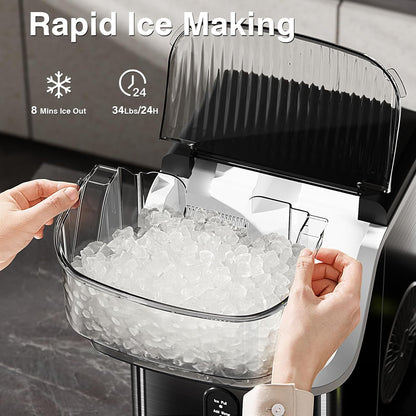 Antarctic Star Nugget Ice Makers Countertop, Portable Ice Machine with Ice Scoop & Basket, 34Lbs/24H, Self-Cleaning, One Click Operation for Camping/RV/Party (Stainless Steel Black)