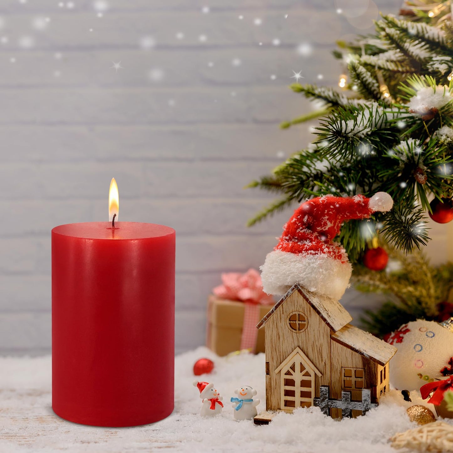 2.75“ x 4” Hand Poured Unscented Candles, Red Dripless Pillar Candles Set of 6, Long Burning, Clean and Neat, Burn Time Approx. 90 Hours, Rustic, Weddings, Dinner Parties, Christmas, and Home Décor