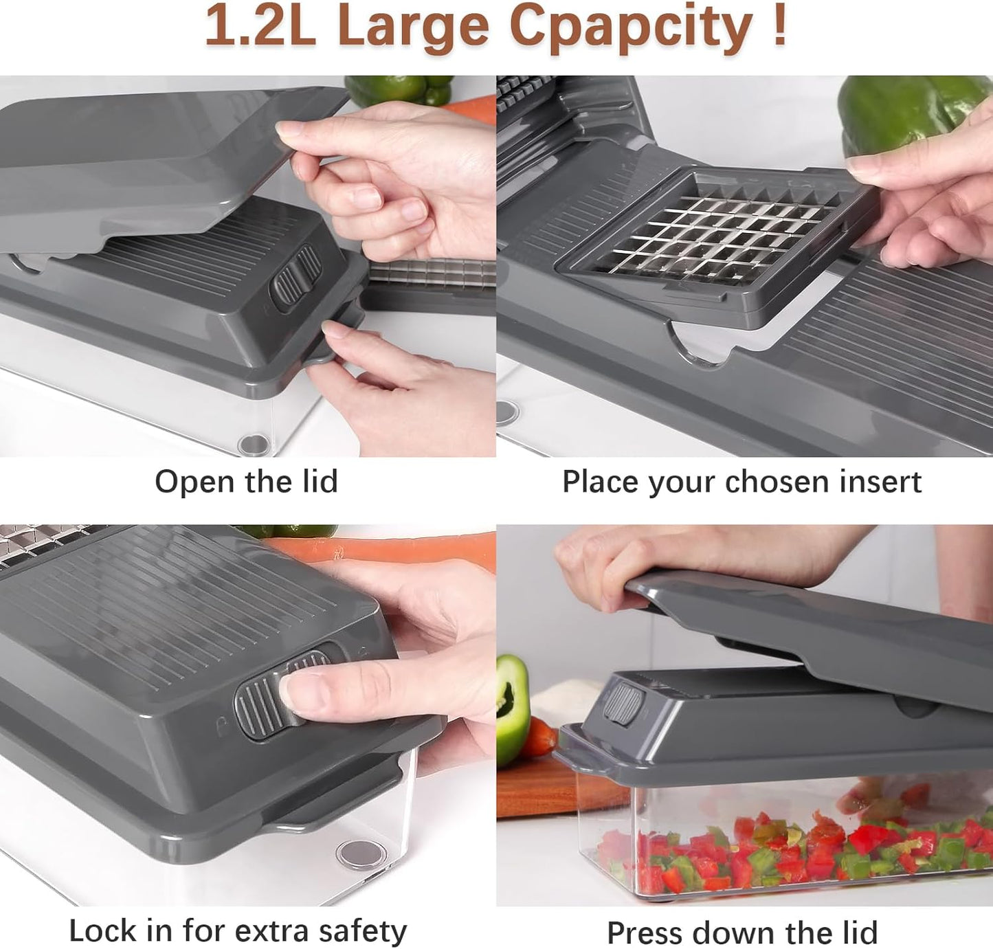 LHS Professional Vegetable Chopper - 11-in-1 Multifunctional Food Slicer with Storage Containers | Grey