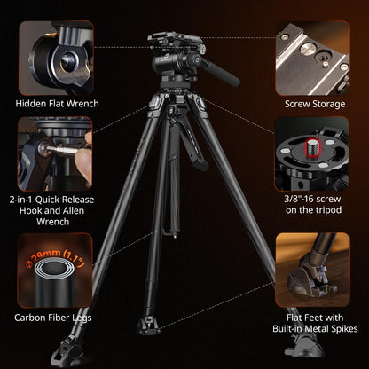 SmallRig x Potato Jet Tribex Carbon II Hydraulic Carbon Fiber Tripod, Fast Extend Camera Video Tripod with 4-Step Counterbalance Fluid Head,Weight 8.3lbs,Load up to 13.2lbs - 5755
