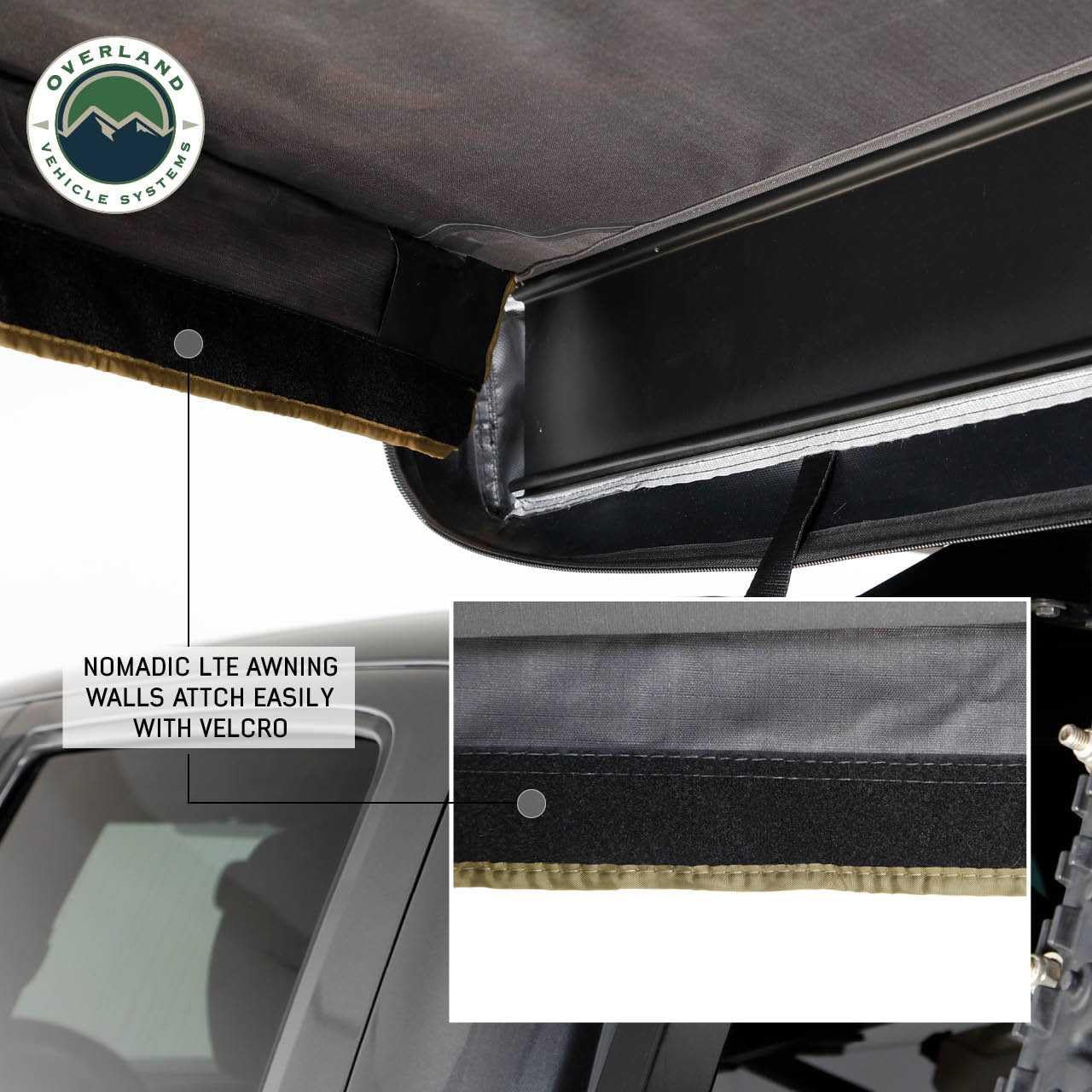 Overland Vehicle Systems 18319909 HD Nomadic 270 LTE Awning Wall 3 & 4 Driver Side | Dark Gray Fabric with Green Trim | Velcro Attachment | Weather-Resistant | Awning Sold Separately