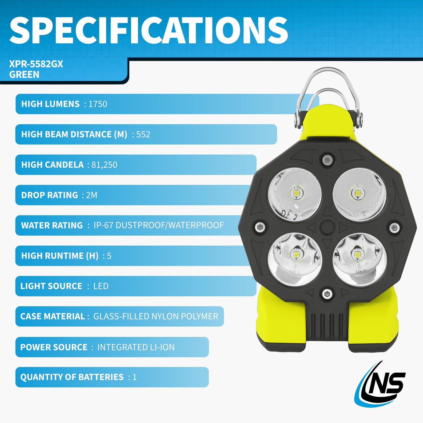 Nightstick XPR-5582GX INTEGRITAS 82 Intrinsically Safe Lantern w/Articulating Head - Li-Ion - Green - UL913
