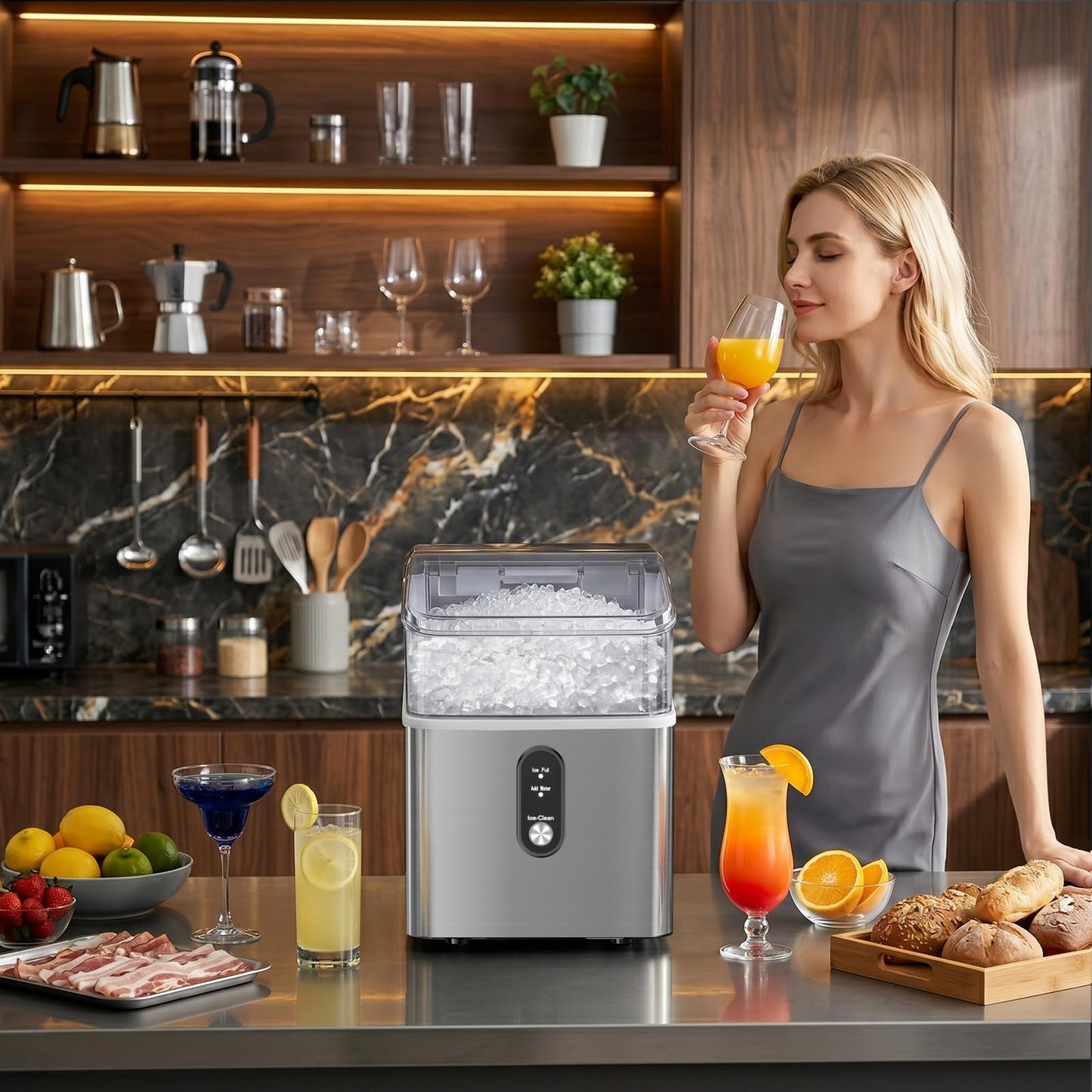 Antarctic Star Nugget Ice Maker, Portable Crushed Ice Machine with Soft Chewable Ice, 35Lbs/Day, Self-Cleaning, One-Click Operation for Home, Kitchen, Office, Bar