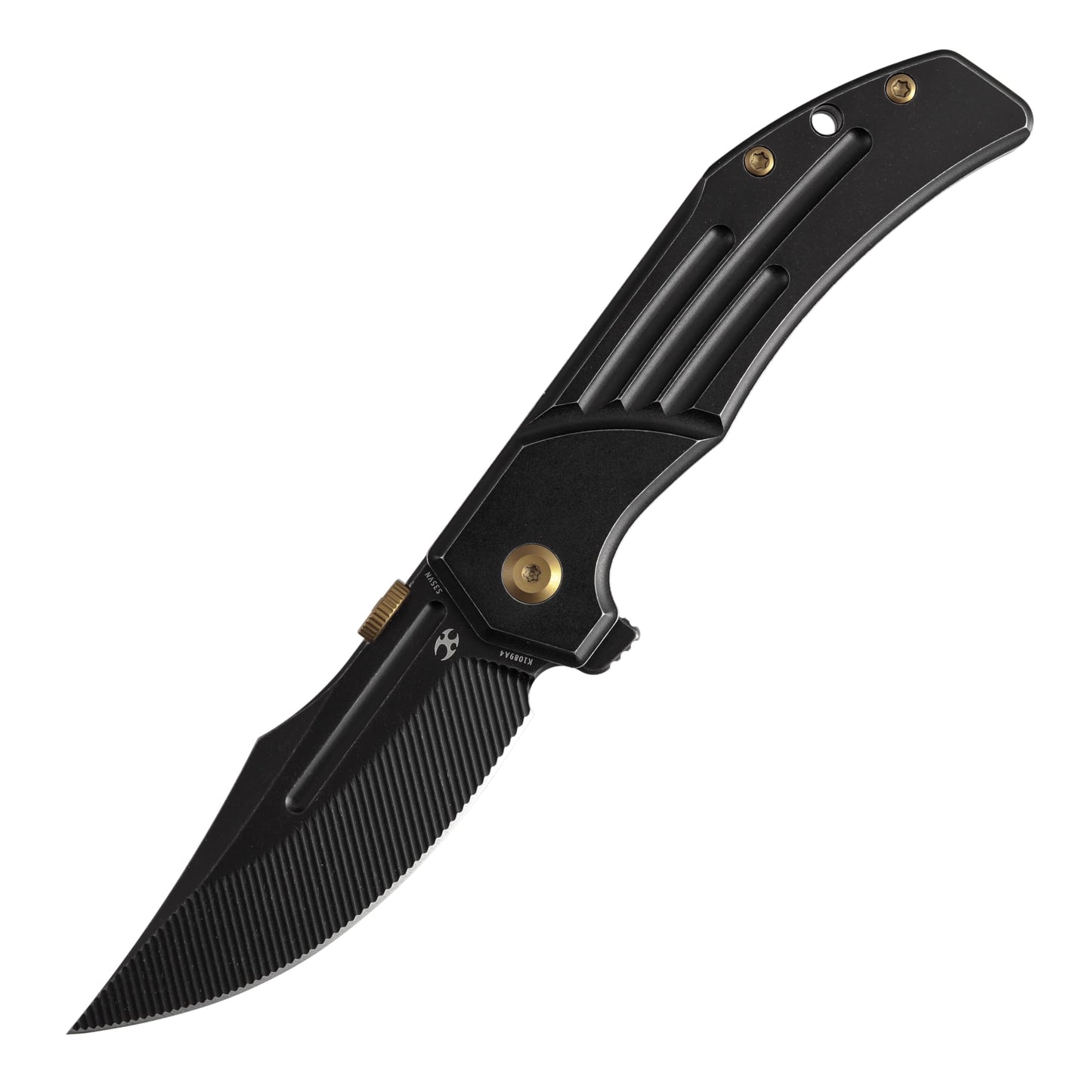 KANSEPT Orion Pocket Knife, 3.07" Blackwash S35VN Blade with Blood Groove and Black Titanium Handle Both Crafted with CNC Milling, Thumb Disk EDC Folding Knives for Camping, Hunting, Survival K1089A4