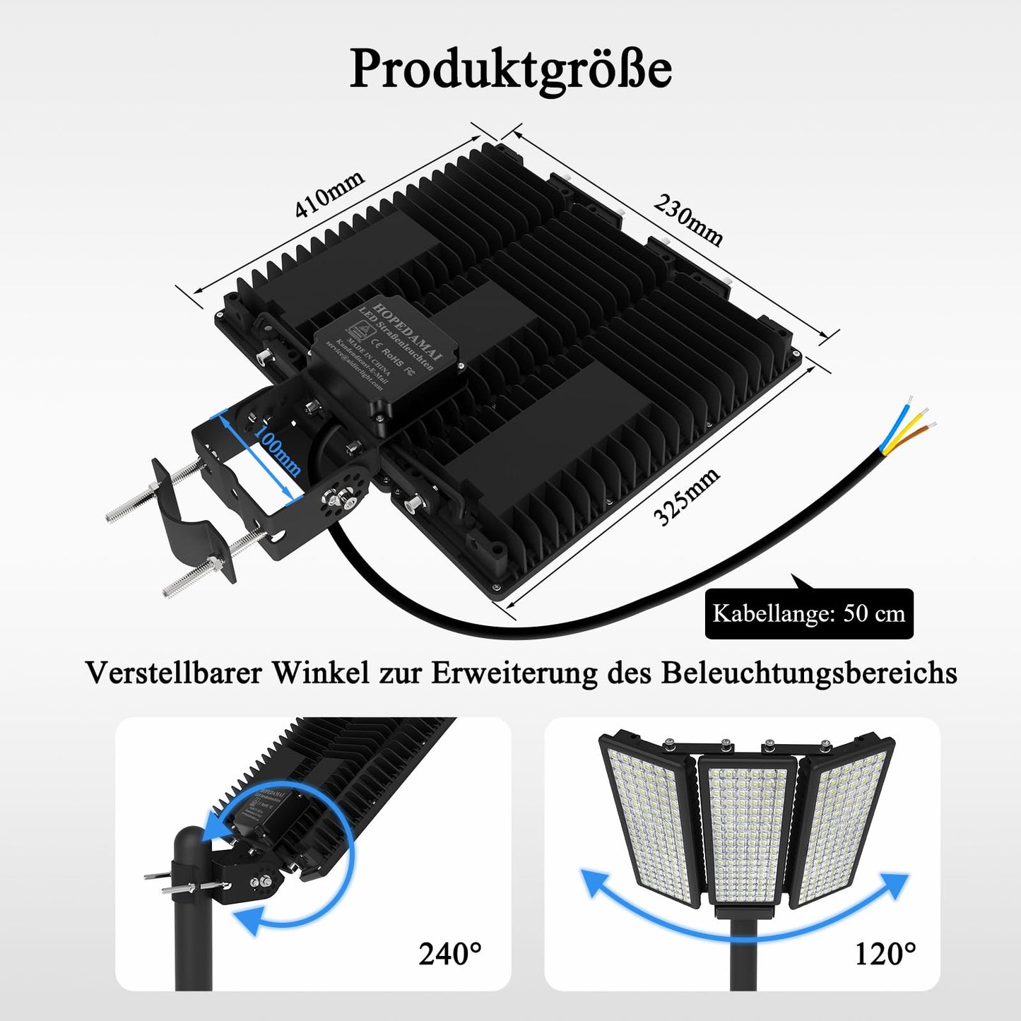 HOPEDAMAI 100W 3Pack LED Flood Light Outdoor, 42000LM Ultra-Bright LED Parking Lot Light, 6500K Daylight IP67 Waterproof Street Light, Flicker-Free Commercial Area Light for Stadium, Court, Barn