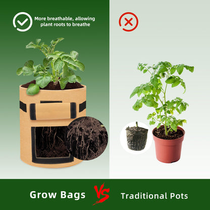 JUYIE 2-Pack 5 Gallon Potato Grow Bags, Garden Planting Bag with Reinforced Handle, Thickened Nonwoven Fabric Pots for Tomato, Potato, Vegetable and Fruits